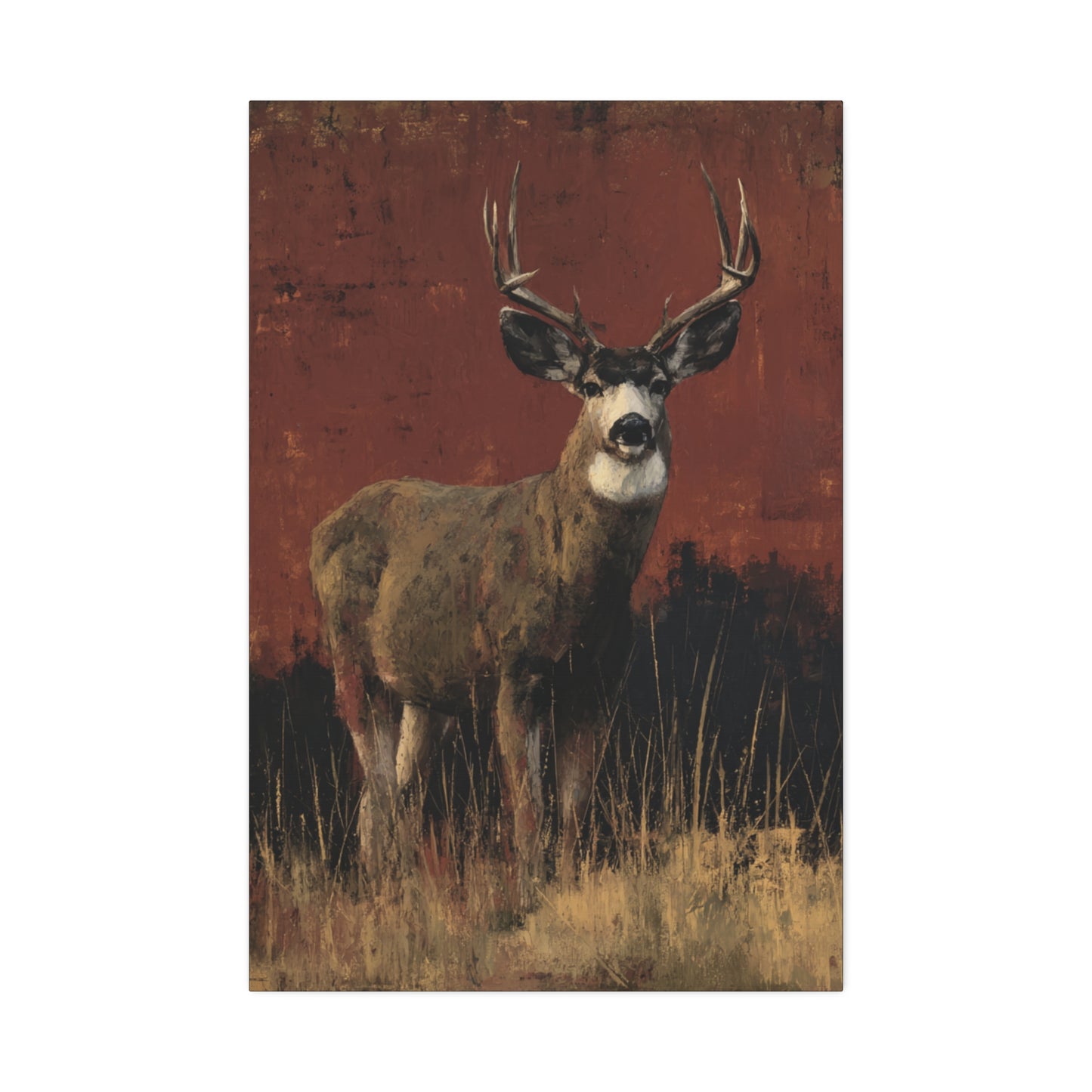 Victor the Buck | Majestic Deer Canvas Art on Rustic Red – Bold Wildlife Wall Decor for Cabin or Lodge