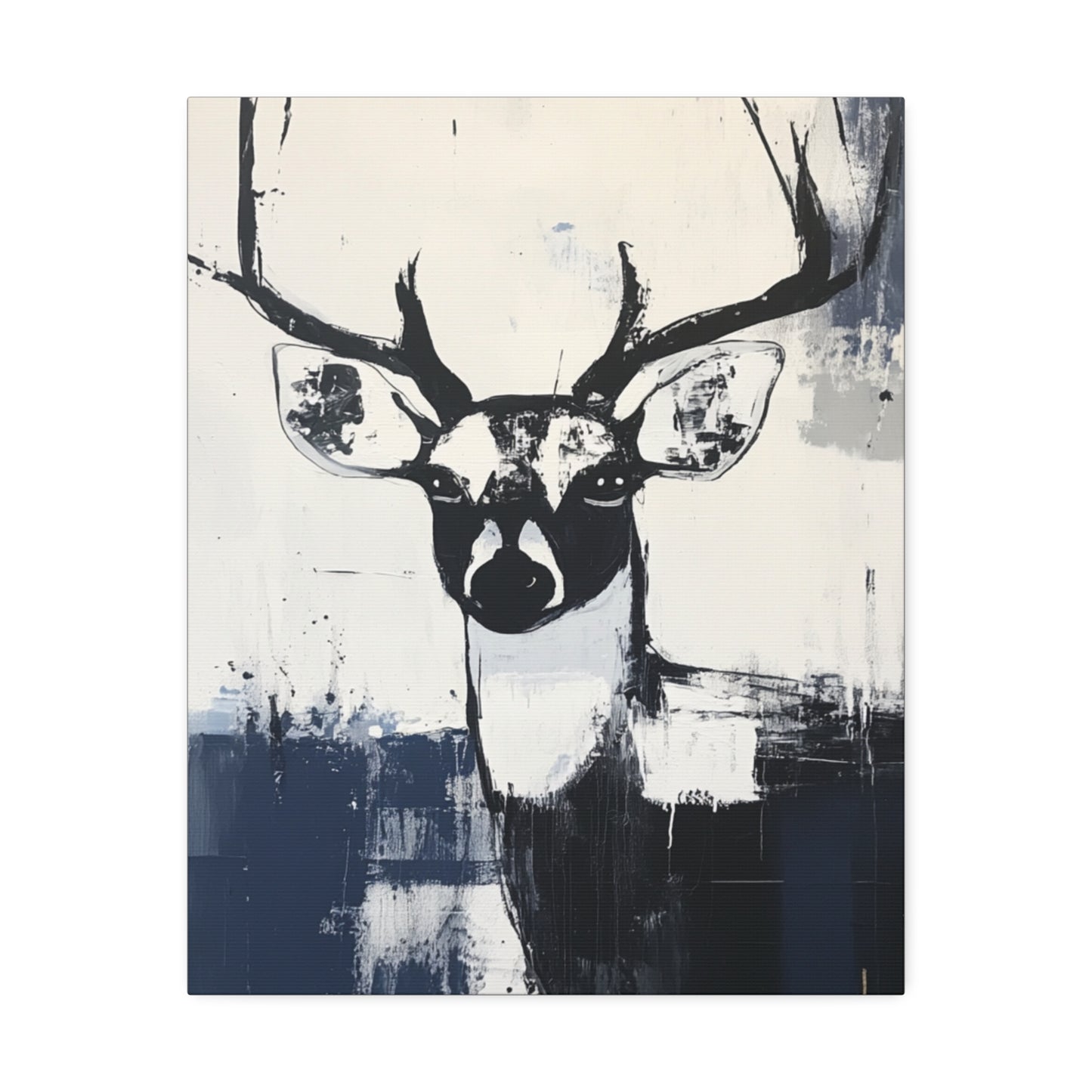 Blue Bonnie | Bold Abstract Deer Canvas Art in Indigo – Moody Wildlife Wall Decor