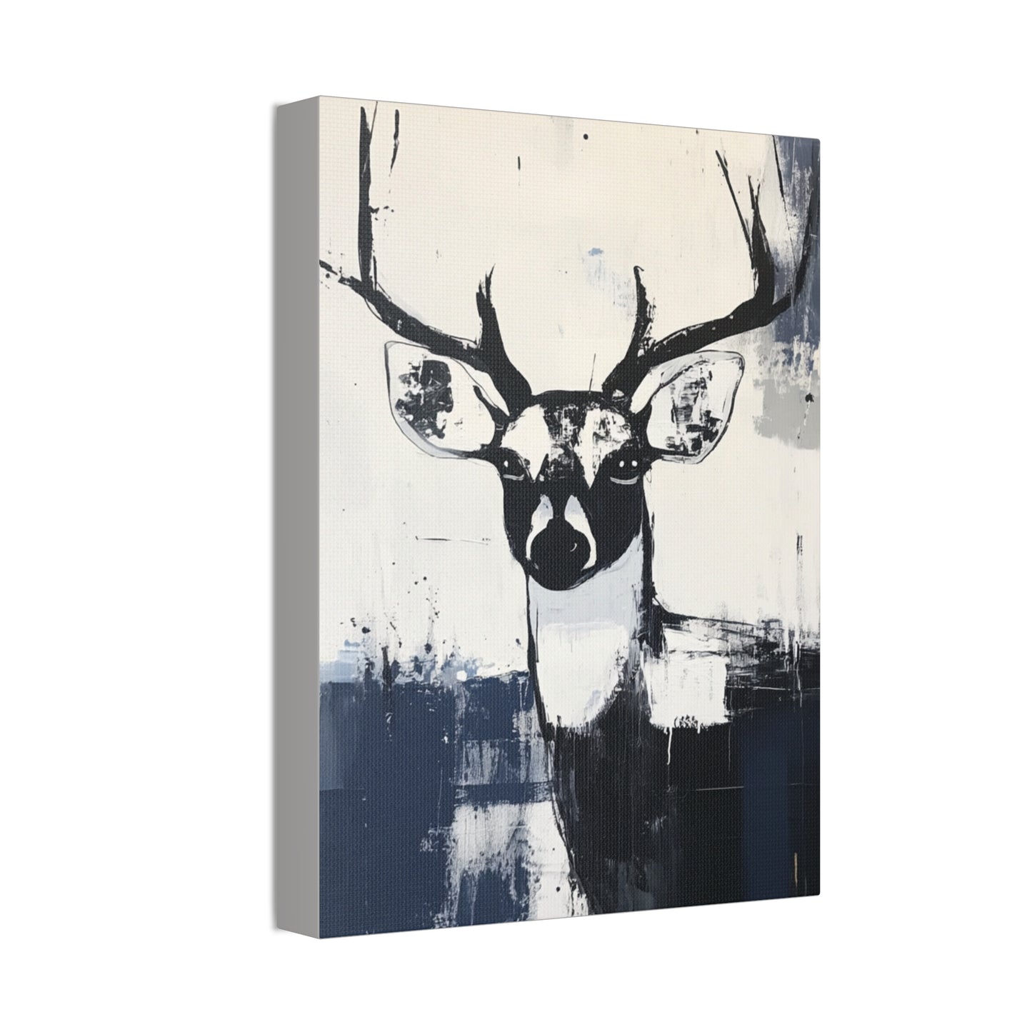 Blue Bonnie | Bold Abstract Deer Canvas Art in Indigo – Moody Wildlife Wall Decor