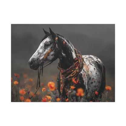 Wildflower Outlaw: Painted Mustang in Bloom- Canvas Art Print