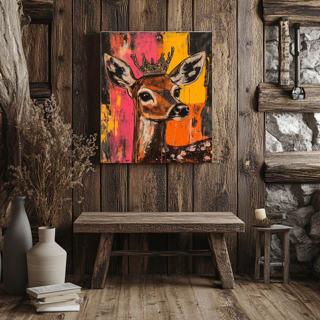 Darla- Whimsical Crowned Deer Canvas Art