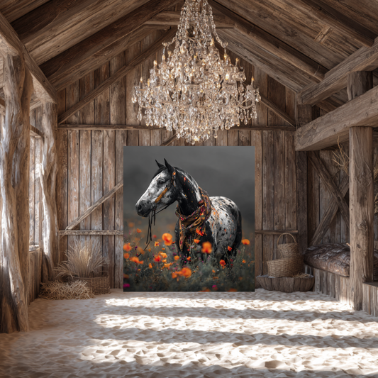 Wildflower Outlaw: Painted Mustang in Bloom- Canvas Art Print