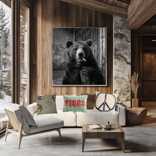 Smo-Keý the Bear-Vintage Smoking Bear Wall Art – Black & White Canvas Print of Grizzly with Cigar