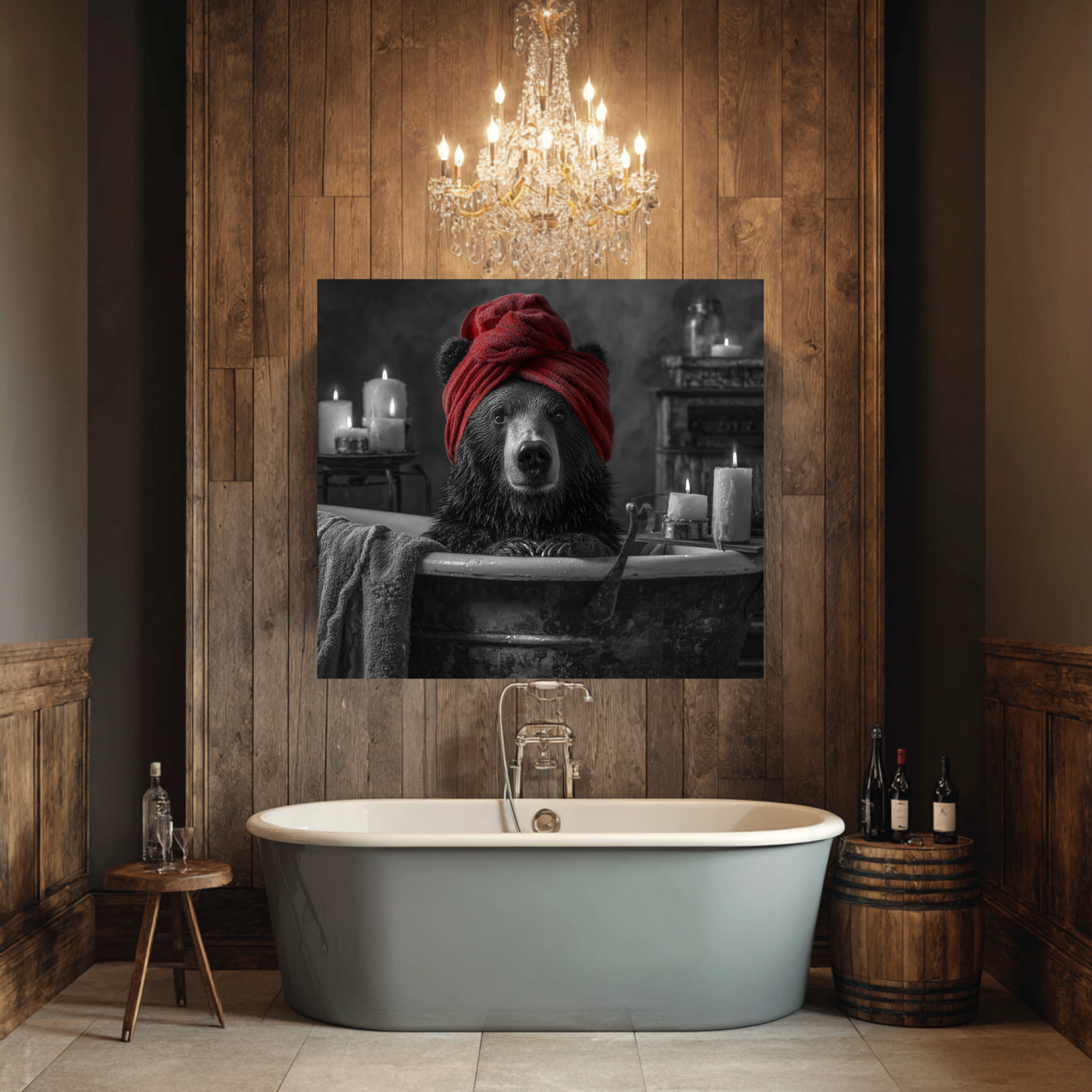 Candlelight & Claws: Cute Bear Canvas Art
