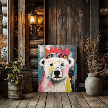 Bearsquiat Polar Bear Canvas Art – Bold, Basquiat-Inspired Street Art