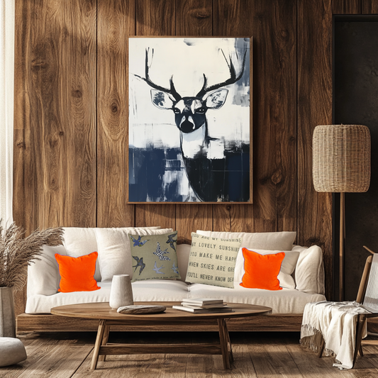 Blue Bonnie | Bold Abstract Deer Canvas Art in Indigo – Moody Wildlife Wall Decor