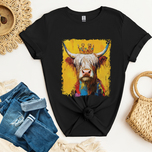 Highland Hair, Don't Care T-Shirt Highland Cow Vibrant Tee/Crowned and Connected Collection