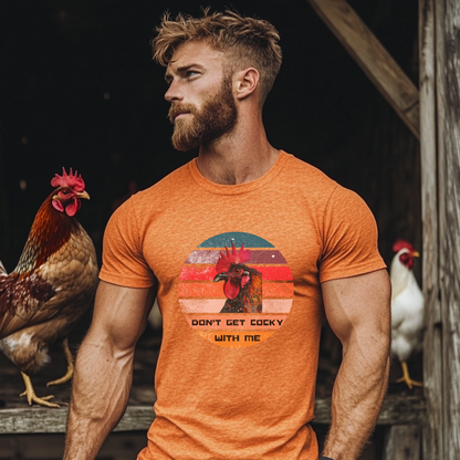 Don't Get Cocky With Me Rooster TShirt Funny Hitchcock Inspired Tee animal pun retro graphic farm  and chicken lover gift