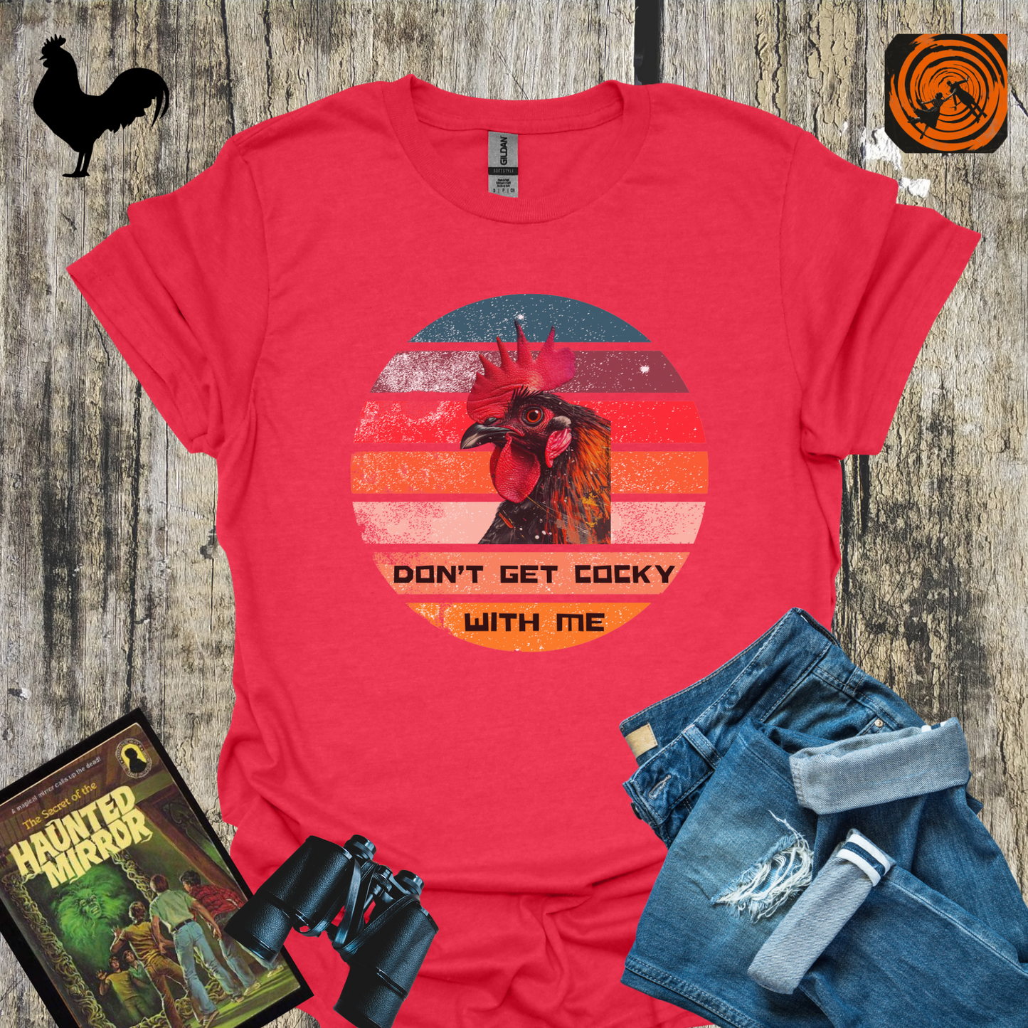 Don't Get Cocky With Me Rooster TShirt Funny Hitchcock Inspired Tee animal pun retro graphic farm  and chicken lover gift