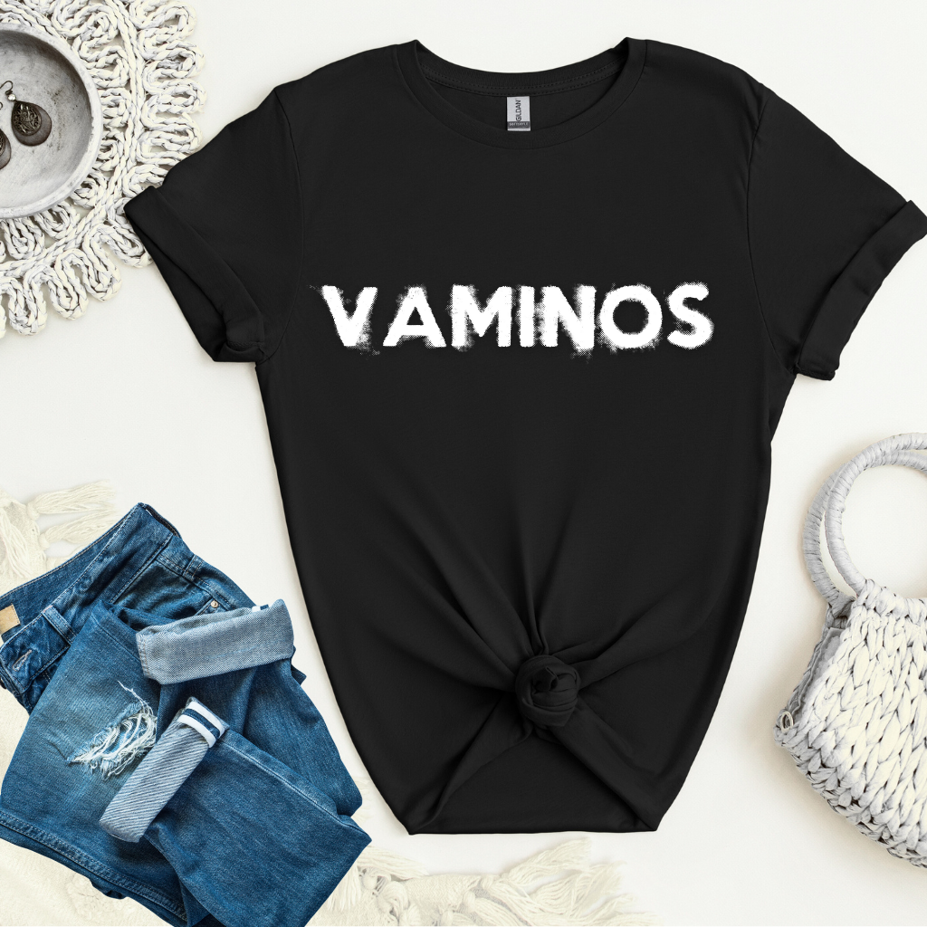 Unisex "Vaminos" Distressed Graphic Tee - Bold Black Casual T-Shirt