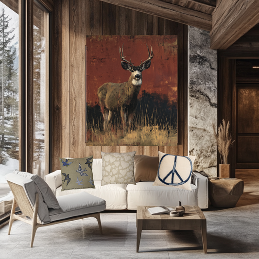 Victor the Buck | Majestic Deer Canvas Art on Rustic Red – Bold Wildlife Wall Decor for Cabin or Lodge